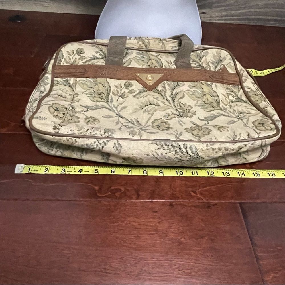 Vintage Verdi Tapestry Carryon Messenger Laptop Bag Cream Brown and Green Floral - Picture 15 of 16